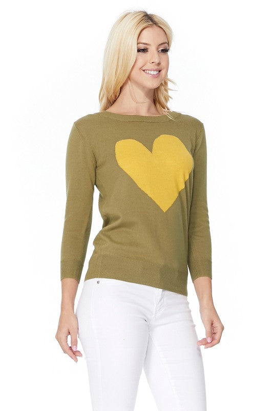 S/S Love Heart Crew-neck 12GG Pullover Sweater