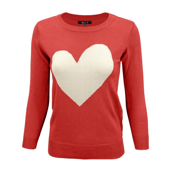 S/S Love Heart Crew-neck 12GG Pullover Sweater