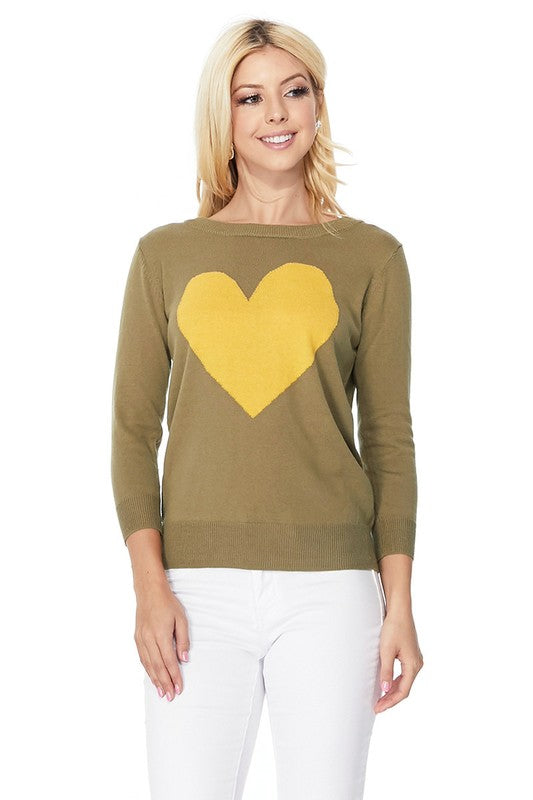 S/S Love Heart Crew-neck 12GG Pullover Sweater