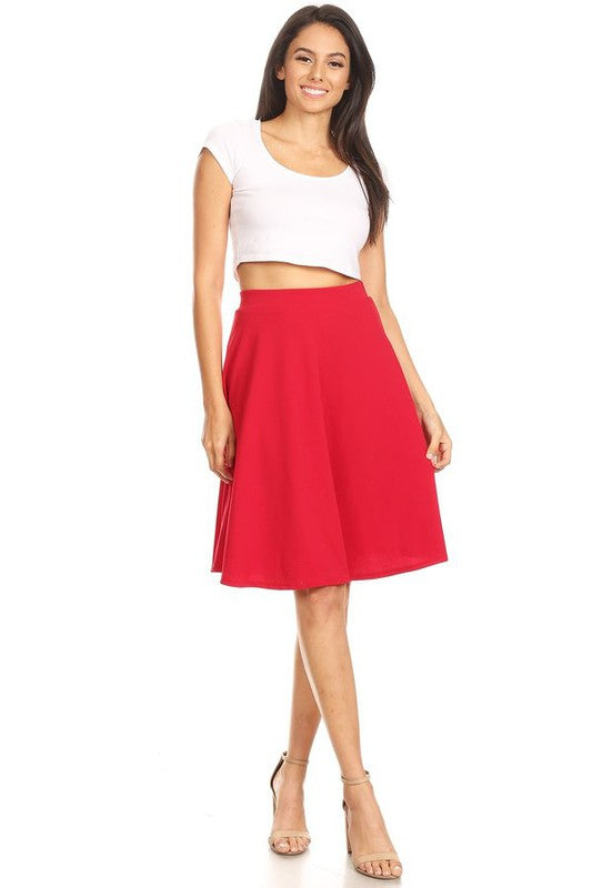 Solid High Waisted A-Line Knee Length Skirt - Stylish and Comfortable