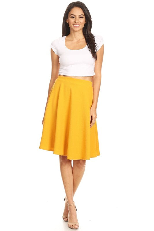 Solid High Waisted A-Line Knee Length Skirt - Stylish and Comfortable