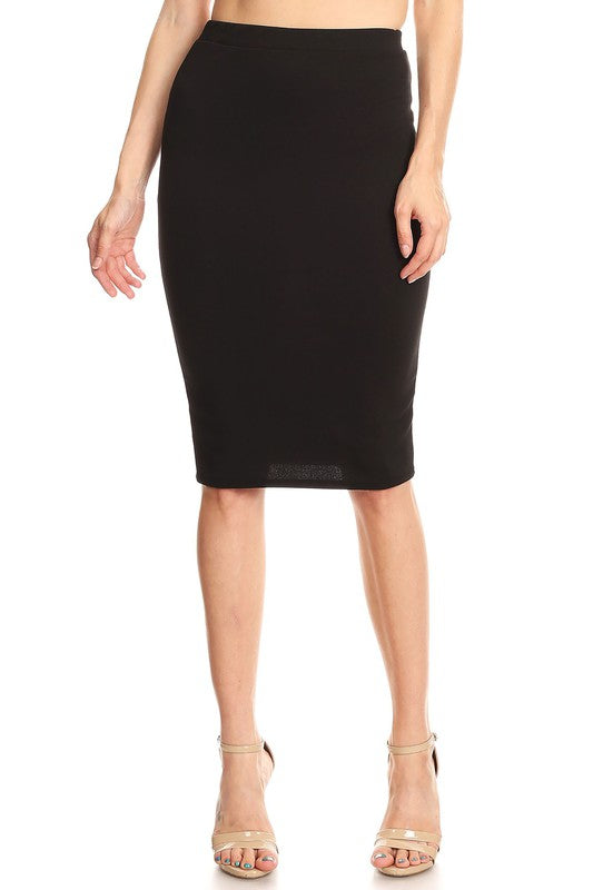 Solid High Waisted Pencil Skirt - Fitted Style