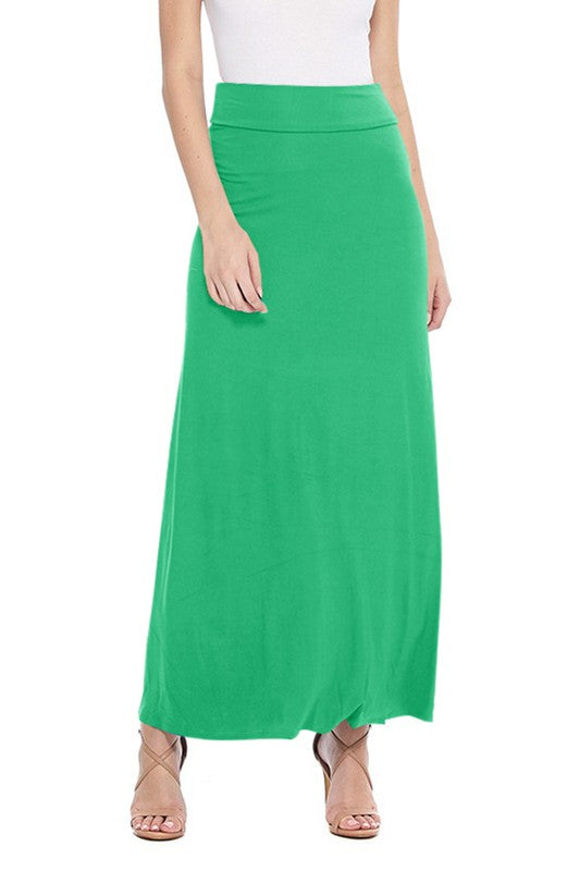 High Waisted Maxi Skirt - Relaxed Fit with Elastic Waistband and Pleats