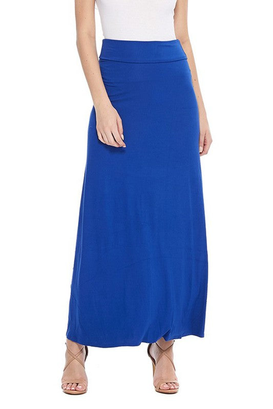 High Waisted Maxi Skirt - Relaxed Fit with Elastic Waistband and Pleats