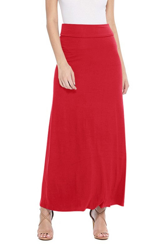 High Waisted Maxi Skirt - Relaxed Fit with Elastic Waistband and Pleats
