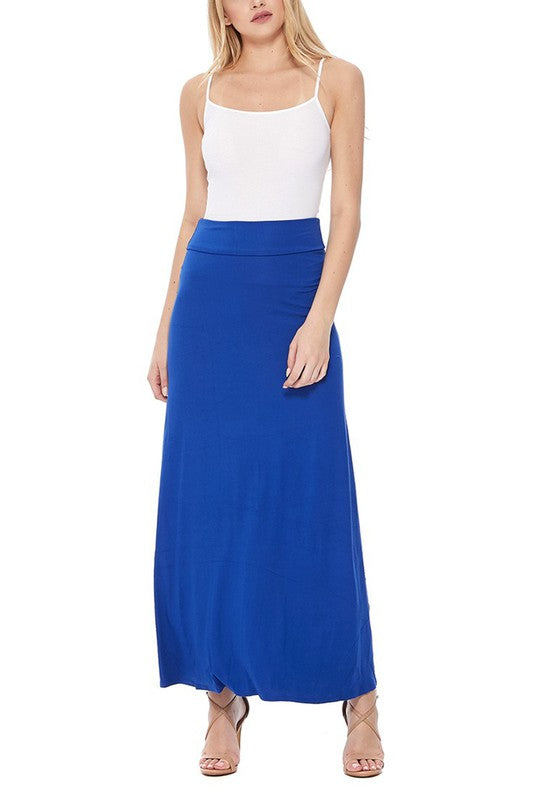 High Waisted Maxi Skirt - Relaxed Fit with Elastic Waistband and Pleats