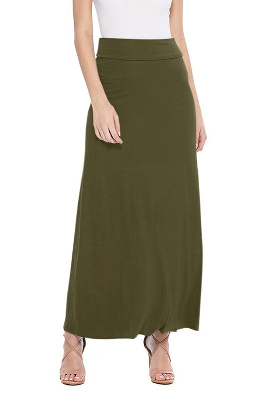 High Waisted Maxi Skirt - Relaxed Fit with Elastic Waistband and Pleats
