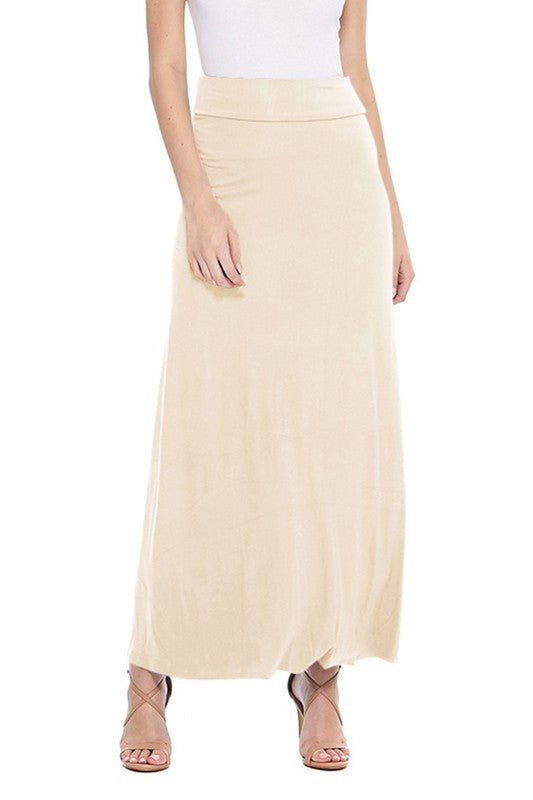 High Waisted Maxi Skirt - Relaxed Fit with Elastic Waistband and Pleats