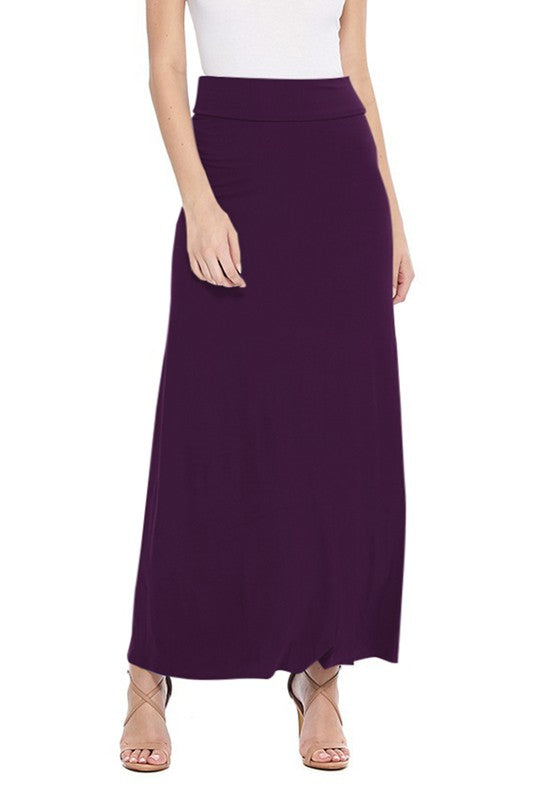 High Waisted Maxi Skirt - Relaxed Fit with Elastic Waistband and Pleats