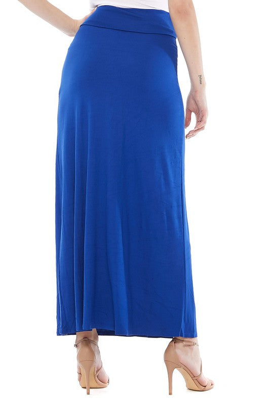 High Waisted Maxi Skirt - Relaxed Fit with Elastic Waistband and Pleats