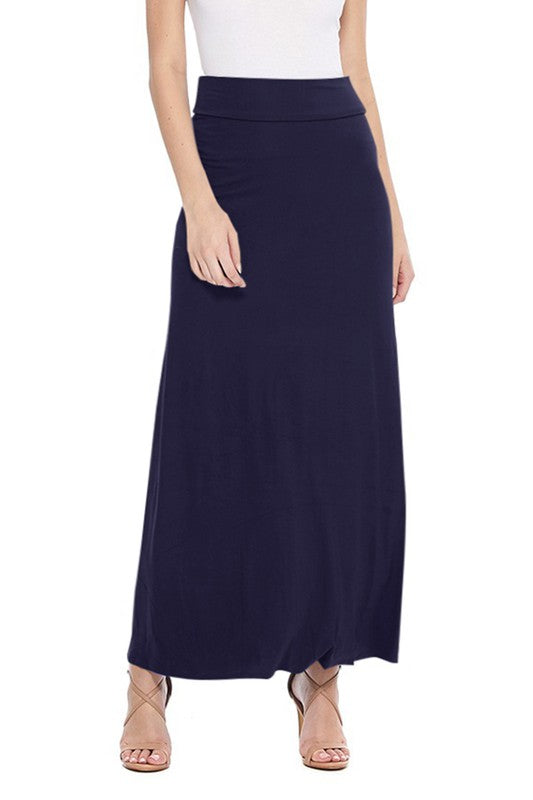 High Waisted Maxi Skirt - Relaxed Fit with Elastic Waistband and Pleats