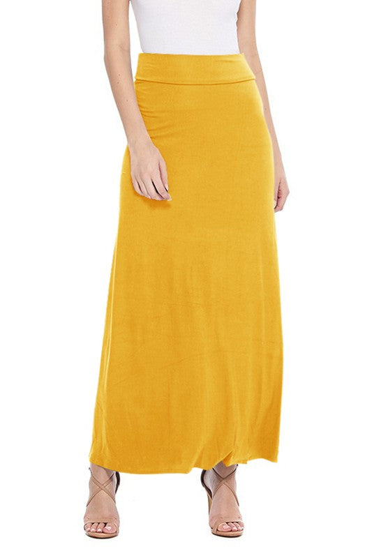High Waisted Maxi Skirt - Relaxed Fit with Elastic Waistband and Pleats