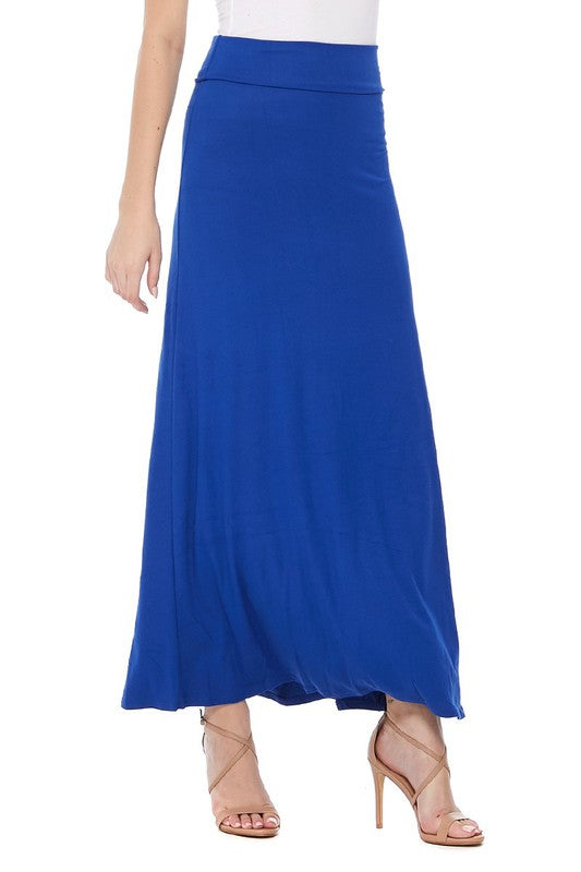 High Waisted Maxi Skirt - Relaxed Fit with Elastic Waistband and Pleats