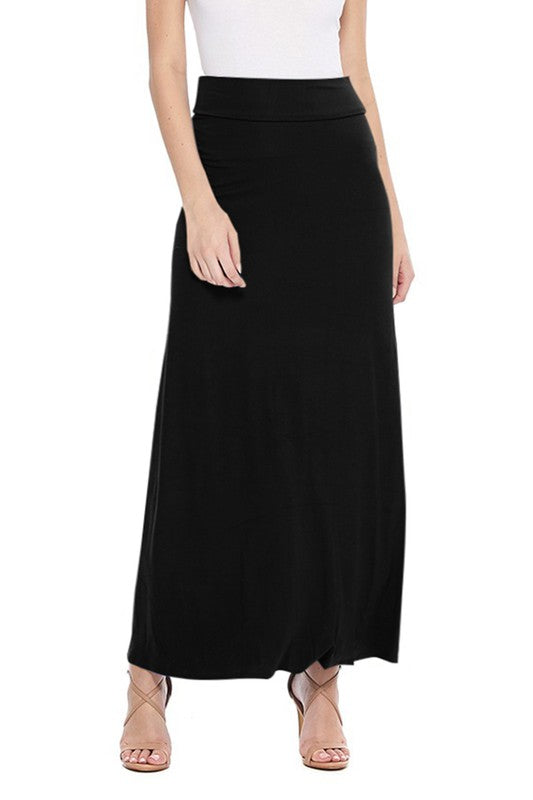 High Waisted Maxi Skirt - Relaxed Fit with Elastic Waistband and Pleats