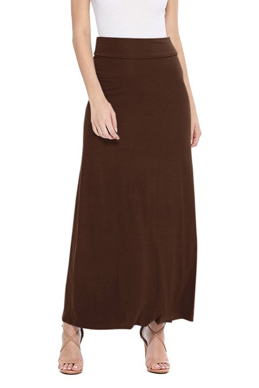 High Waisted Maxi Skirt - Relaxed Fit with Elastic Waistband and Pleats