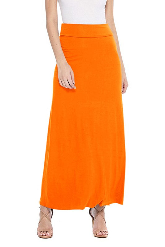 High Waisted Maxi Skirt - Relaxed Fit with Elastic Waistband and Pleats