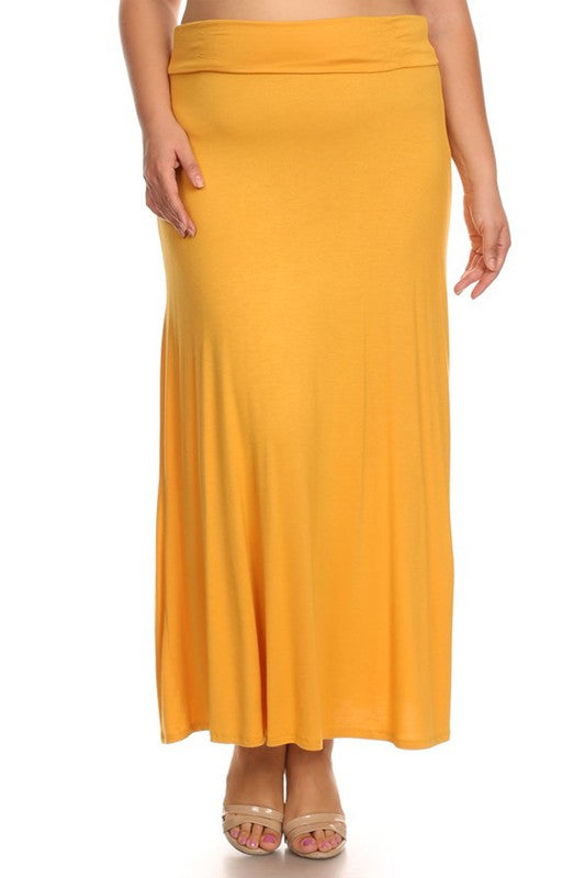 Solid High Waisted A-Line Maxi Skirt Plus Size Loose Fit with Foldable Waistband