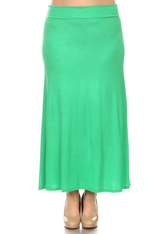 Solid High Waisted A-Line Maxi Skirt Plus Size Loose Fit with Foldable Waistband