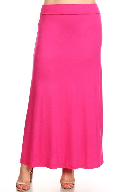 Solid High Waisted A-Line Maxi Skirt Plus Size Loose Fit with Foldable Waistband