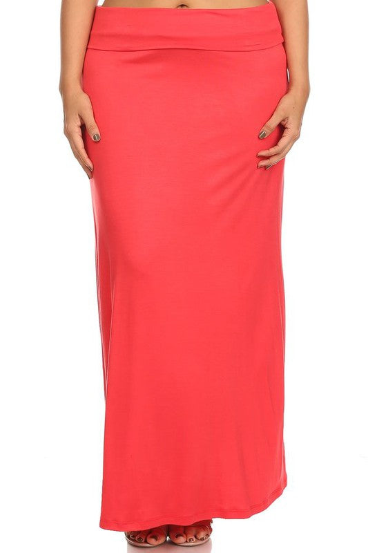 Solid High Waisted A-Line Maxi Skirt Plus Size Loose Fit with Foldable Waistband