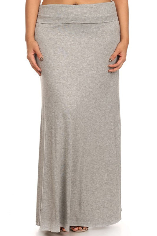 Solid High Waisted A-Line Maxi Skirt Plus Size Loose Fit with Foldable Waistband