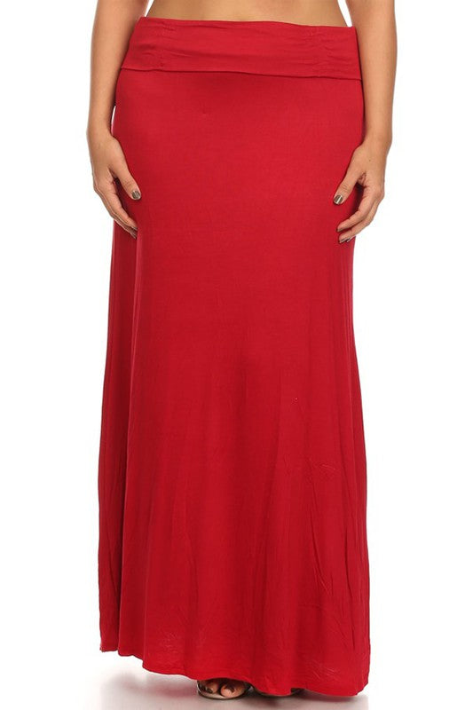 Solid High Waisted A-Line Maxi Skirt Plus Size Loose Fit with Foldable Waistband