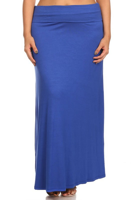 Solid High Waisted A-Line Maxi Skirt Plus Size Loose Fit with Foldable Waistband