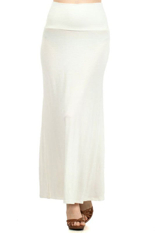 Solid High Waisted A-Line Maxi Skirt Plus Size Loose Fit with Foldable Waistband