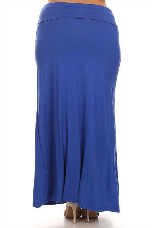 Solid High Waisted A-Line Maxi Skirt Plus Size Loose Fit with Foldable Waistband
