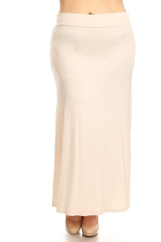 Solid High Waisted A-Line Maxi Skirt Plus Size Loose Fit with Foldable Waistband