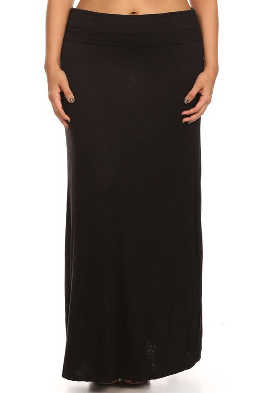 Solid High Waisted A-Line Maxi Skirt Plus Size Loose Fit with Foldable Waistband