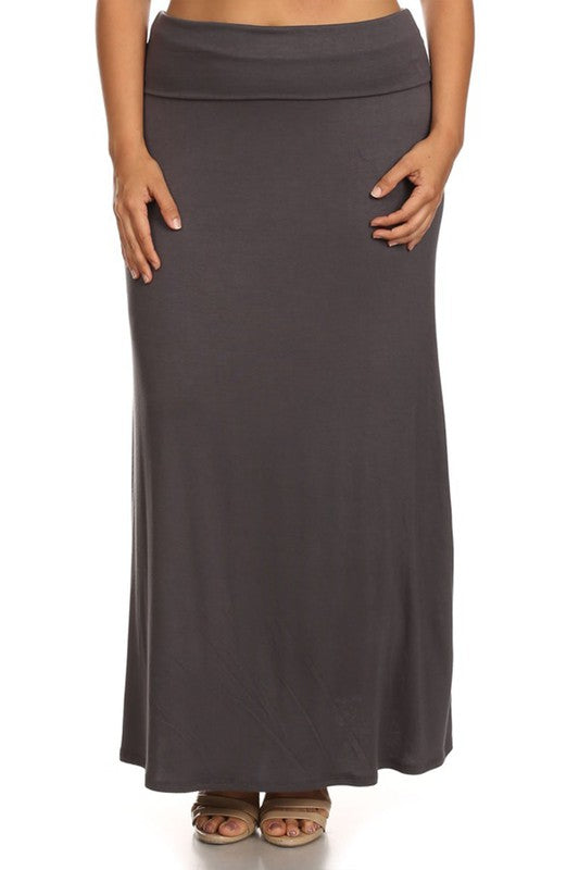 Solid High Waisted A-Line Maxi Skirt Plus Size Loose Fit with Foldable Waistband