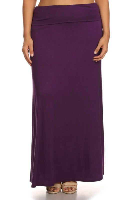 Solid High Waisted A-Line Maxi Skirt Plus Size Loose Fit with Foldable Waistband