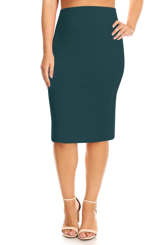 Plus Size Knee-length Pencil Skirt - Solid, Fitted Style with High Waist