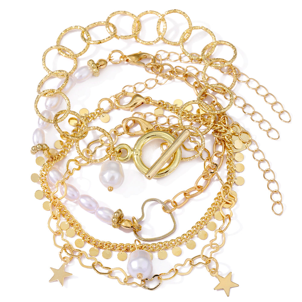 Dainty Gold and Silver Chain Bracelets Set for Women 18K Gold Plated Link Chain Bracelet for Women Trendy Silver Gold Stackable Bracelets for Gifts Women Adjustable Bracelet