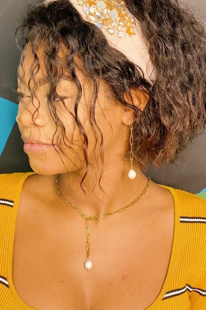 18K Gold Pearl Dangle Necklace
