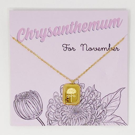 Birth Month Necklace - Delicately Engraved Flowers for Each Month