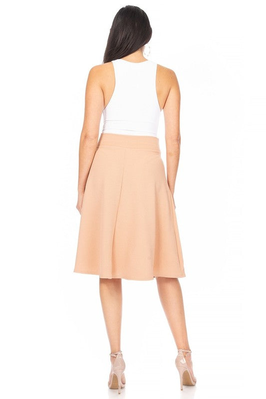 MOA Collection Solid A-line Knee Length Skirt - Waist Bow Tie Accent