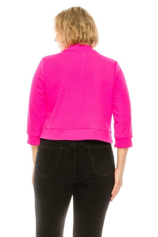 MOA Plus Size Solid Blazer Cardigan Waist Length Open Front 3/4 Sleeves