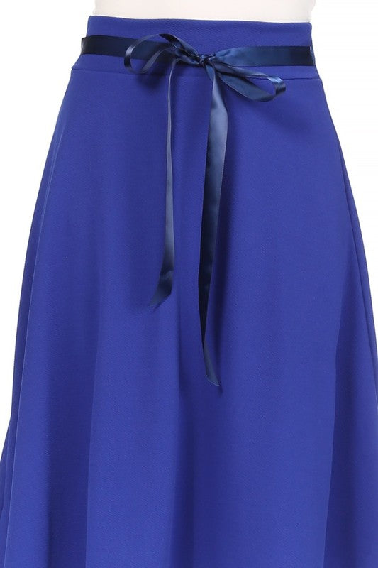 MOA Collection Solid A-line Knee Length Skirt - Waist Bow Tie Accent