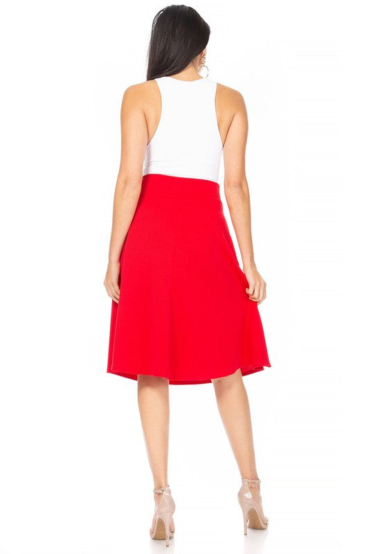 MOA Collection Solid A-line Knee Length Skirt - Waist Bow Tie Accent
