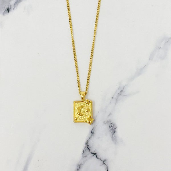 18K Gold Universe Necklace with Moon and Stars Design
