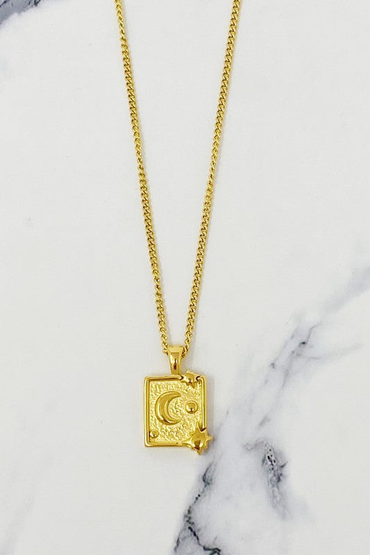 18K Gold Universe Necklace with Moon and Stars Design