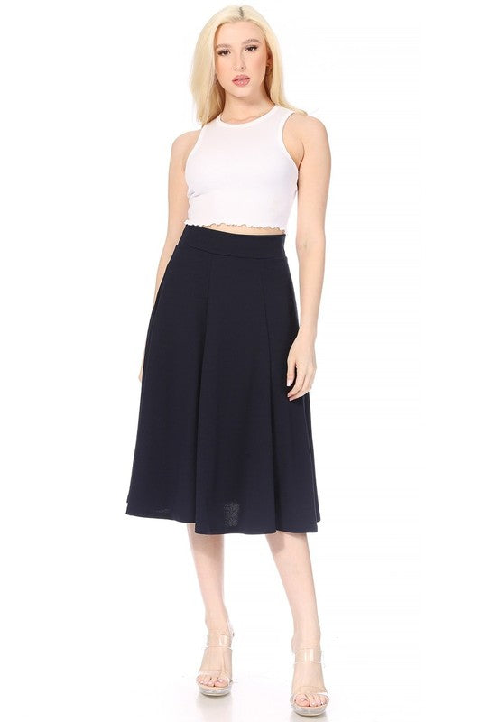 A-line Midi Skirt with Banded Waist - Stylish and Flattering Design