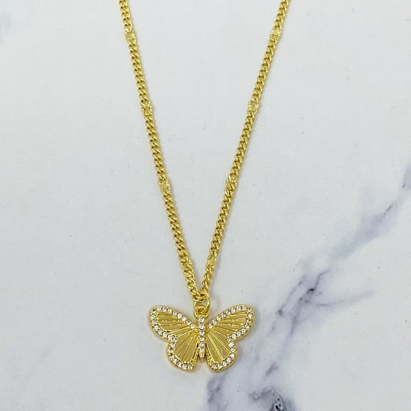 Chic Butterfly Charm Necklace with CZ Stones