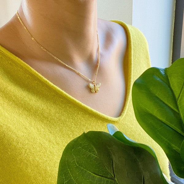 Chic Butterfly Charm Necklace with CZ Stones