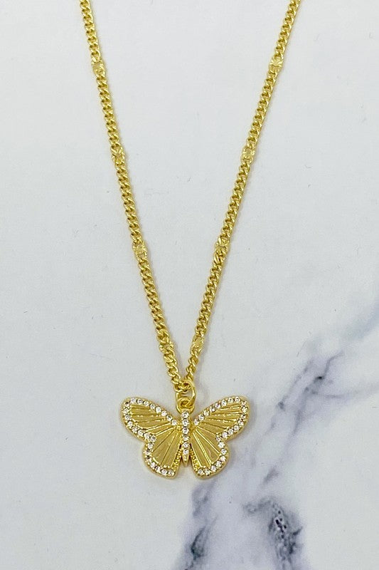 Chic Butterfly Charm Necklace with CZ Stones