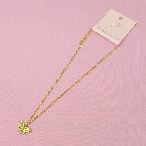 Chic Butterfly Charm Necklace with CZ Stones