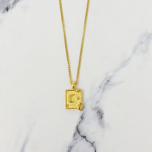 18k Gold Universe Pendant Necklace - Beautiful Moon and Stars Design, Exclusive Look