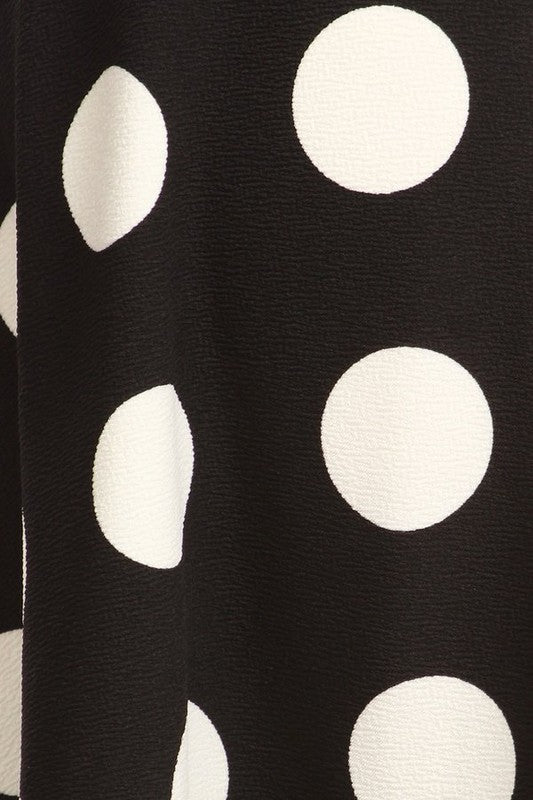 Polka Dot High Waisted Knee Length Skirt - A-Line Silhouette, Elastic Waistband